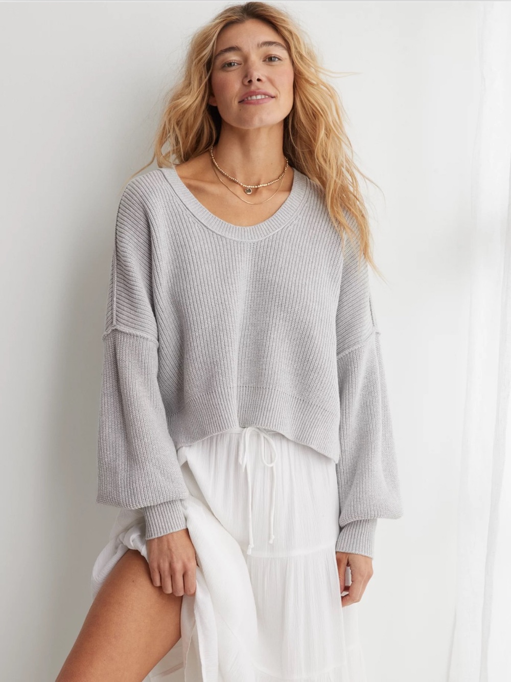 Aerie Beyond Cropped Sweater in Heather Grey